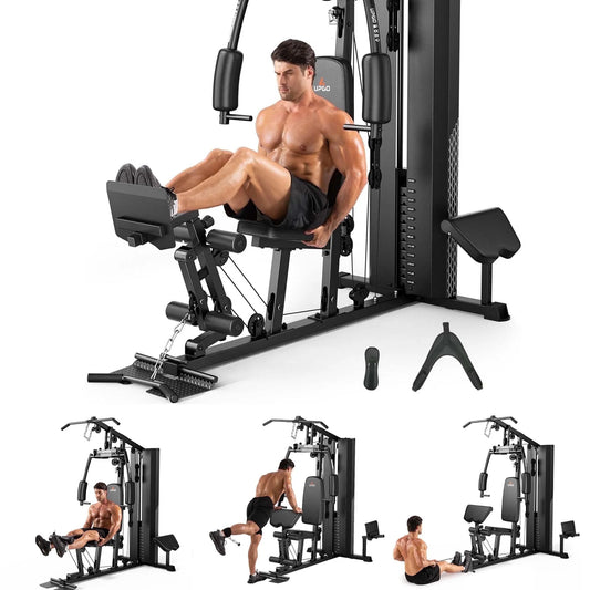 Home Gym Station, Workout Station with 154LBS Weight Stack, Leg Press and Preacher Curl Pad