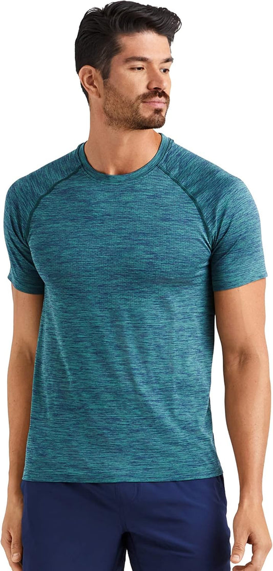 Men'S Reign Tech Short Sleeve Lightweight, Anti-Odor, Moisture Wicking, Quick Dry Workout Shirt (Mallard Green/Navy Heather, X-Large)