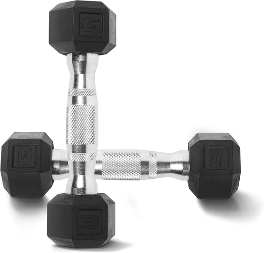 Rubber Coated Solid Steel Cast-Iron Pair Dumbbells, Rubber Hex Dumbbells, Hex Weights Dumbbells for Muscle Toning, Full Body Workout, Home Gym Dumbbells, Pair
