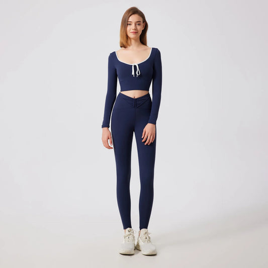 Yoga Sets 2PCS Women Workout Clothing Athletic Wear High Waist Legging Fitness Bra Crop Top Long Sleeve Pilate Suits Sportswear